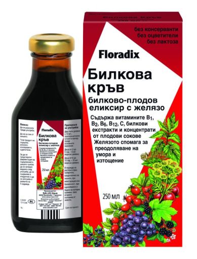 Floradix Билкова Кръв - Билково-плодов еликсир с желязо, 250мл