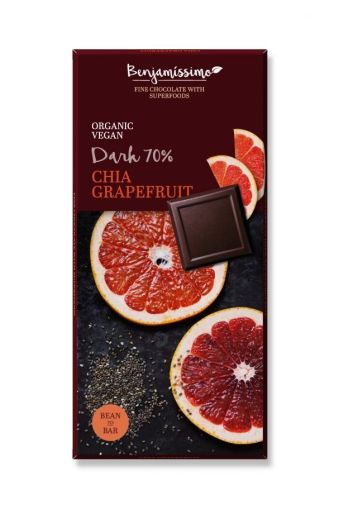 Био веган тъмен  шоколад със семена от чиа и масло от грейпфрут 70гр