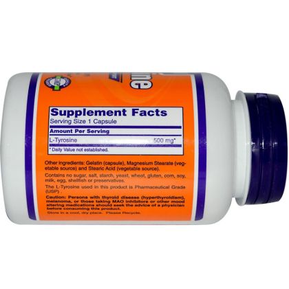 Л-Тирозин 500 мг | L-Tyrosine | Now Foods, 60 Капсули