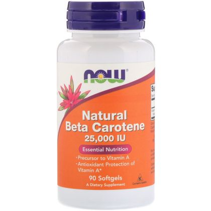 Натурален Бета Каротин 25,000 IU |  Beta Carotene | Now Foods, 90 Дражета