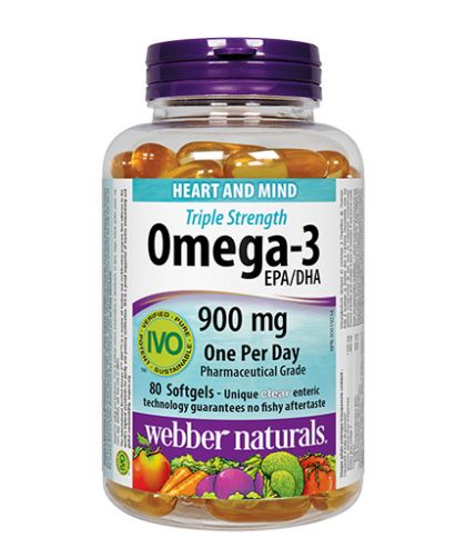 Омега-3 900 мг | Omega-3 Triple Strenght | Webber Naturals, 80 дражета 