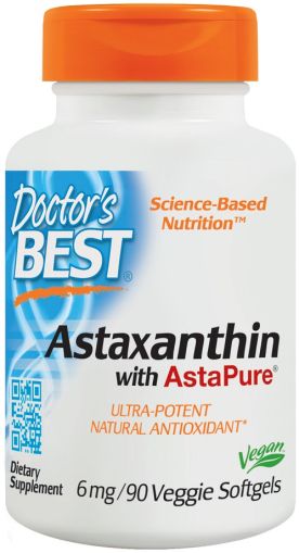 Астаксантин 6 мг | Astaxanthin with AstaReal | Doctor's Best, 90 драж. 