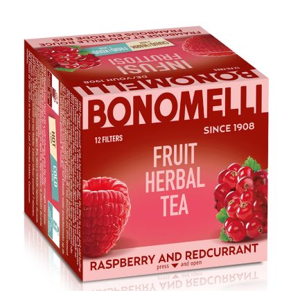 Плодов чай с малини и червено френско грозде | Infusion Fruits Raspberry and Red Currant | Bonomelli, 12 пакетчета 
