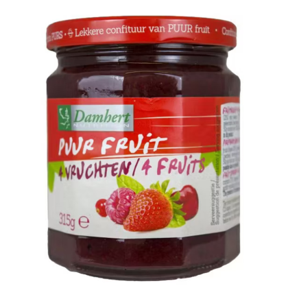 Плодов конфитюр без захар | Puur Fruit Confituur Vier Vruchten | Damhert Nutrition 315 g