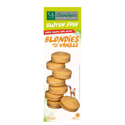 Безглутенови бисквити с крем Ванилия без захар| Gluten Free Blondies Vanille Zonder Suikers sans sucres | Damhert Nutrition 120 g