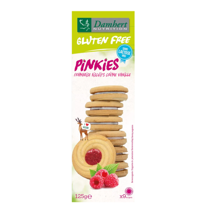 Безглутенови бисквити с ванилов крем и малини| Gluten Free Pinkies Framboise Biscuits Crème Vanille| Damhert Nutrition 125 g