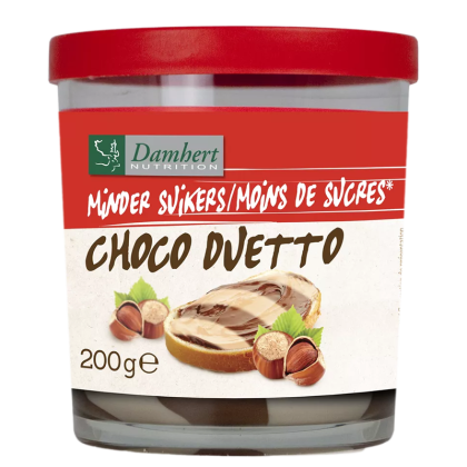 Шоколадов крем за мазане, ДУО без захар| Minder suikers moins de sucres Choco Duetto | Damhert Nutrition 200 g