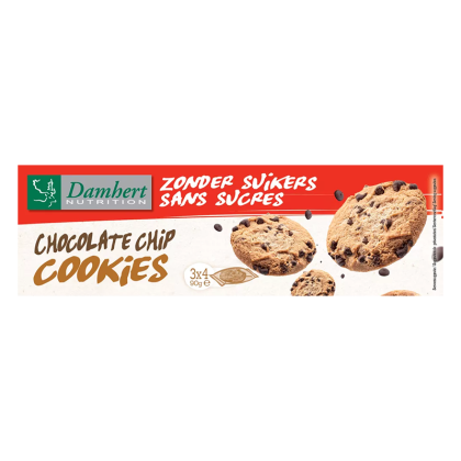 Бисквити с шоколадови парченца без захар| Zonder Suikers sans sucres Chocolate Chip Cookies | Damhert Nutrition 90 g