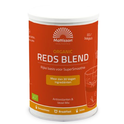 Зеленчуково-плодова смес за смути, БИО | Organic Reds Blend - Riike basis voor SuperSmoothie | Mattisson Healthstyle, 400 г прах