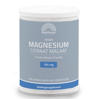 Магнезий (цитрат, малат) + витамин В6 веган | Magnesium Citraat Malaat Vegan | Mattisson Healthstyle, 125 г прах