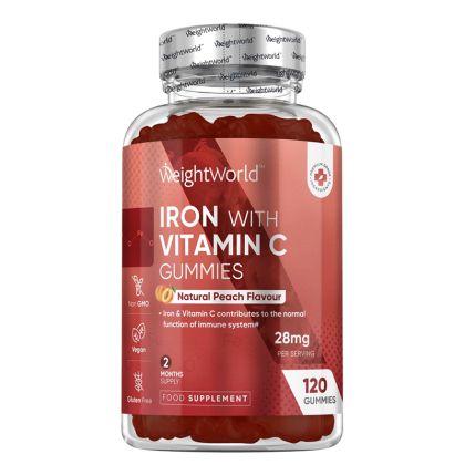 Желязо + витамин С Гъми | Iron with Vitamin C Gummies | WeightWorld, 120 желирани таблетки, с вкус на праскова