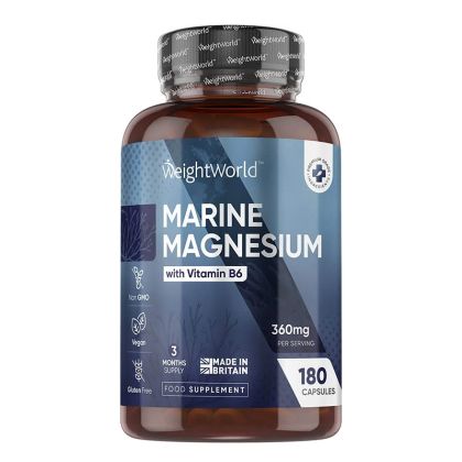 Морски магнезий (oксид) 180 мг + витамин B6 | Marine Magnesium with Vitamin B6 | WeightWorld, 180 капсули