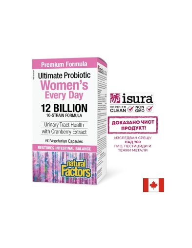 Мултипробиотик за жени 12 млрд, 10 щама | Women`s Multi Probiotic | Natural Factors, 60 капс. 