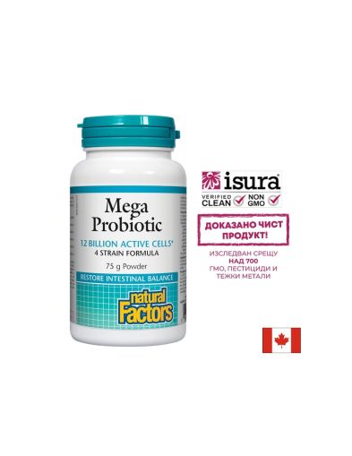 Мега пробиотик 4 щама, 12 млрд | Mega Probiotic | Natural Factors, 75 гр / 75 дози 