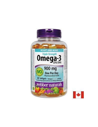 Омега 3 тройна концентрация 900 мг | Omega-3 Triple Strenght | Webber Naturals, 80 софтгел  