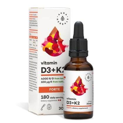 Витамин D3  800 IU + K2 20 µg (форте) | Witamina D3+K2 Forte | Aura Herbals, 30 ml капки