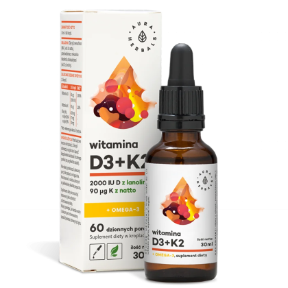 Витамин D3 + K2 + омега-3 | Witamina D3 + K2 + Omega-3 | Aura Herbals, 30 ml капки