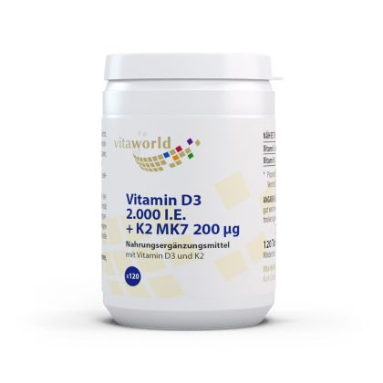 Витамин D3 50 µg + K2 200 µg | Vitamin D3 + K2 MK7 | Vita World, 120 таблетки