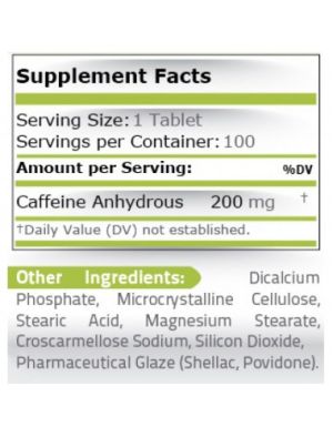 Кофеин 200 мг| Caffeine | Pure Nutrition, 100 таб 