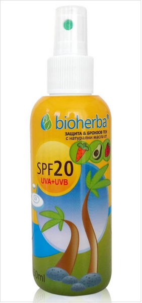 Слънцезащитно олио спрей 150 мл| С етерични масла Малина и Морков | UVA+ UVB | Bioherba