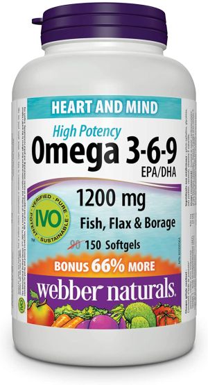 Омега 3-6-9 1200 мг | Omega 3-6-9 | Webber naturals,150 дражета 