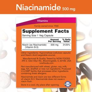 Ниацинамид 500 мг | Niacinamide | B-3 | Now Foods, 100 капс 