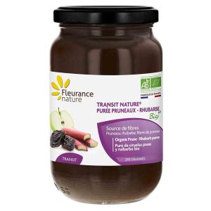 БИО Пюре със сини сливи, ревен и ябълкови фибри | Transit Nature® Purée Pruneaux Rhubarbe BIO | Fleurance Nature,  290 гр.