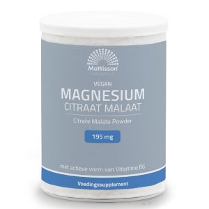 Магнезий (цитрат, малат) + витамин В6 веган | Magnesium Citraat Malaat Vegan | Mattisson Healthstyle, 125 г прах