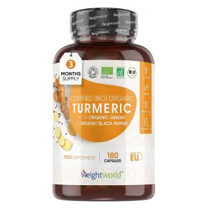 Куркума + джинджифил и черен пипер БИО | Certified (BIO) Organic Turmeric with Organic Ginger and Black peppеr | WeightWorld, 180 капсули