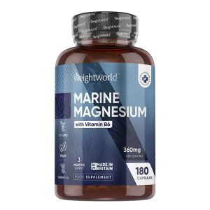Морски магнезий (oксид) 180 мг + витамин B6 | Marine Magnesium with Vitamin B6 | WeightWorld, 180 капсули