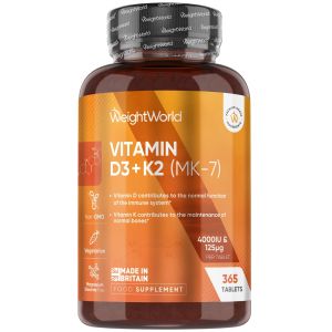 Витамин D3 4000 IU + K2 125 µг | Vitamin D3 + K2 | WeightWorld, 365 таблетки