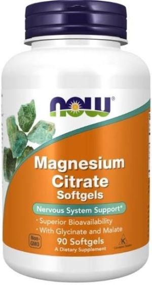 Магнезий Цитрат, Малат, Глицинат | Magnesium Citrate, Malate | Now Foods, 90 дражета 