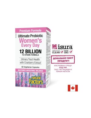 Мултипробиотик за жени 12 млрд, 10 щама | Women`s Multi Probiotic | Natural Factors, 60 капс. 