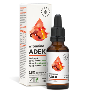 Витамин А, К2, D3, E 2000 IU | Witamina ADEK | Aura Herbals, 30 ml капки
