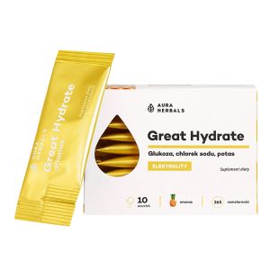 Електролити (глюкоза + калий и натрий) | Great Hydrate | Aura Herbals, 10 сашета, с вкус на ананас