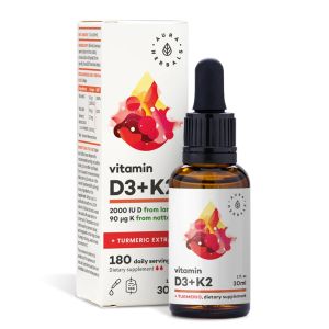 Витамин D3  800 IU + K2 36 µg + куркума | Witamina D3+K2 + ekstrakt z kurkumy | Aura Herbals, 30 ml капки