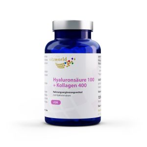 Хиалуронова киселина + колаген | Hyaluronsäure 100 + Kollagen 400 | Vita World, 120 капсули704 VW