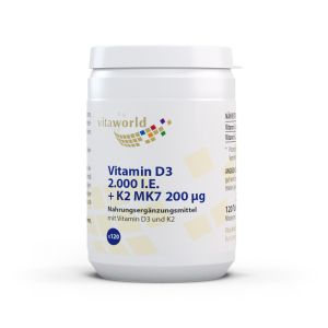 Витамин D3 50 µg + K2 200 µg | Vitamin D3 + K2 MK7 | Vita World, 120 таблетки