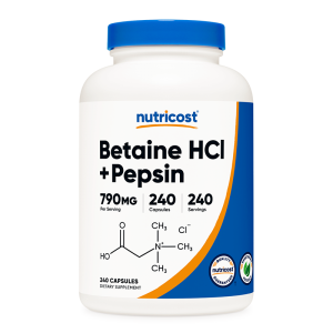 Бетаин хидрохлорид + пепсин | Betaine HCL + Pepsin | Nutricost, 240 капсули