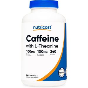 Кофеин + теанин | Caffeine + Theanine | Nutricost, 240 капсули